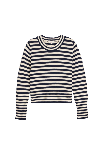 Micha Stripe Cotton Sweater in Navy/Off White