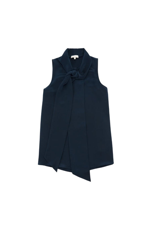 Sleeveless Tie-Neck Blouse in Navy