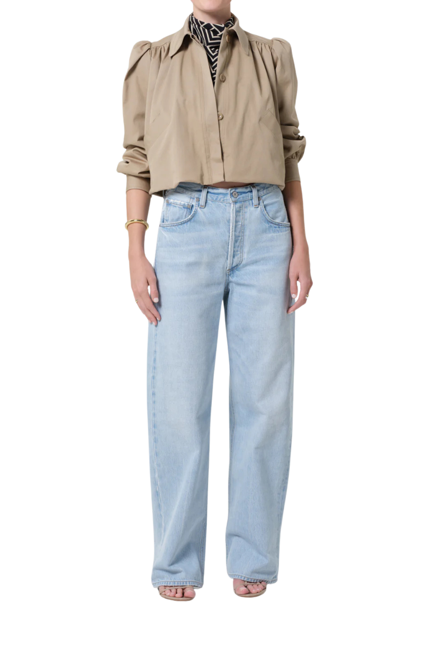 Everly Shirred Cropped Jacket in Catalina