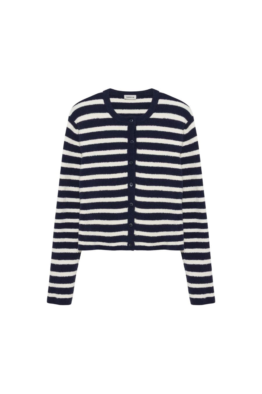 Harland Crewneck Cardigan in Midnight Stripe