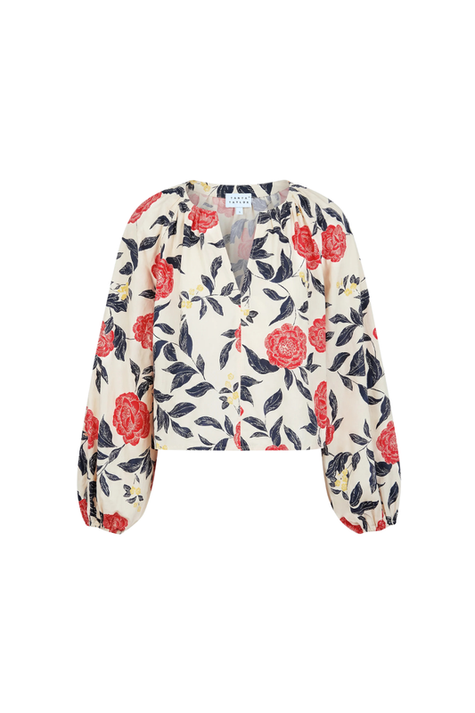 Adelina Top in Cream and Cardinal Red