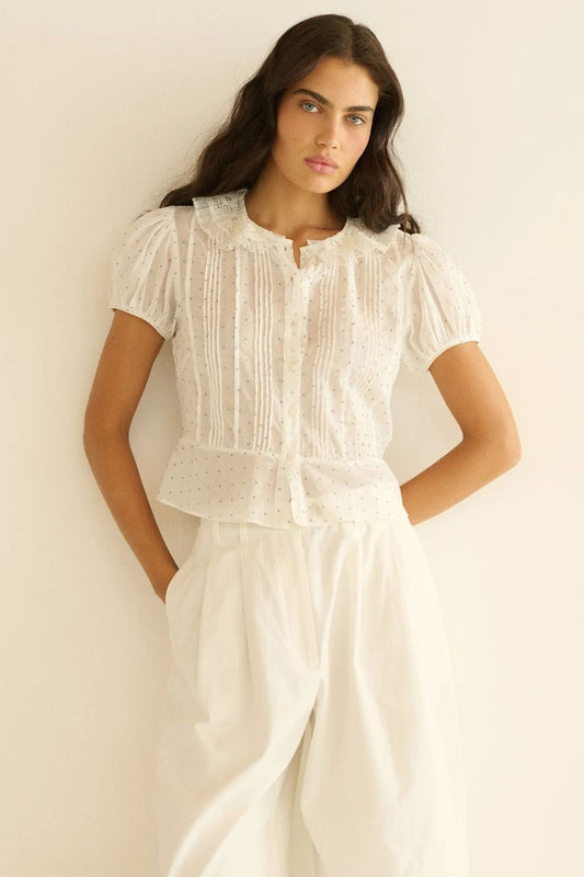 Oleta Top in Salt Flock Dot