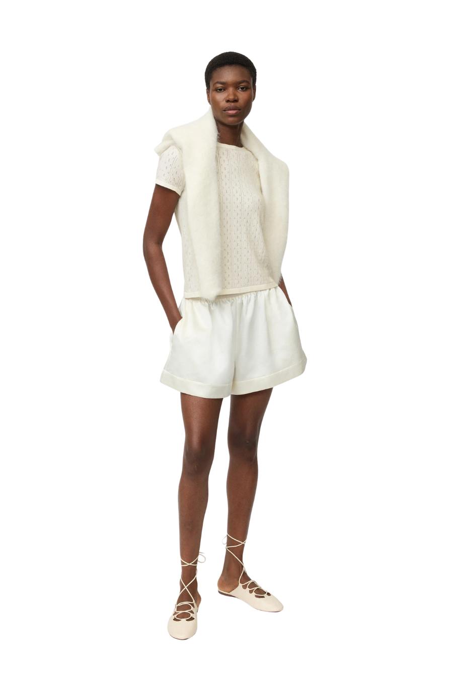 Pointelle Tee in Feather White