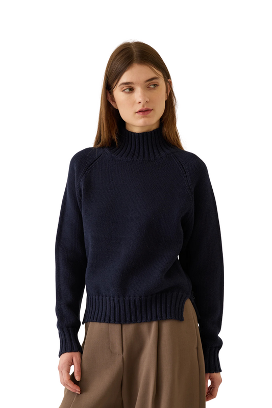 Kaitlyn Cotton Cashmere Sweater in Navy