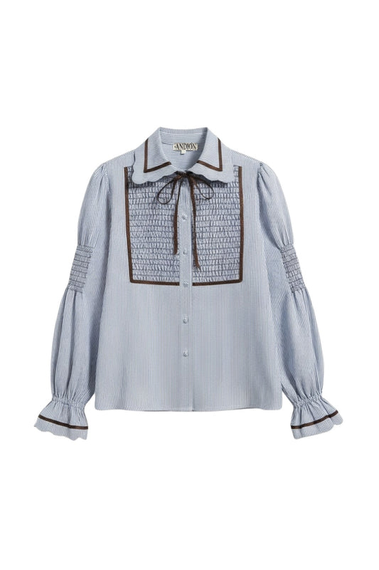 Lucy Long Sleeve Blouse in Blue/Brown