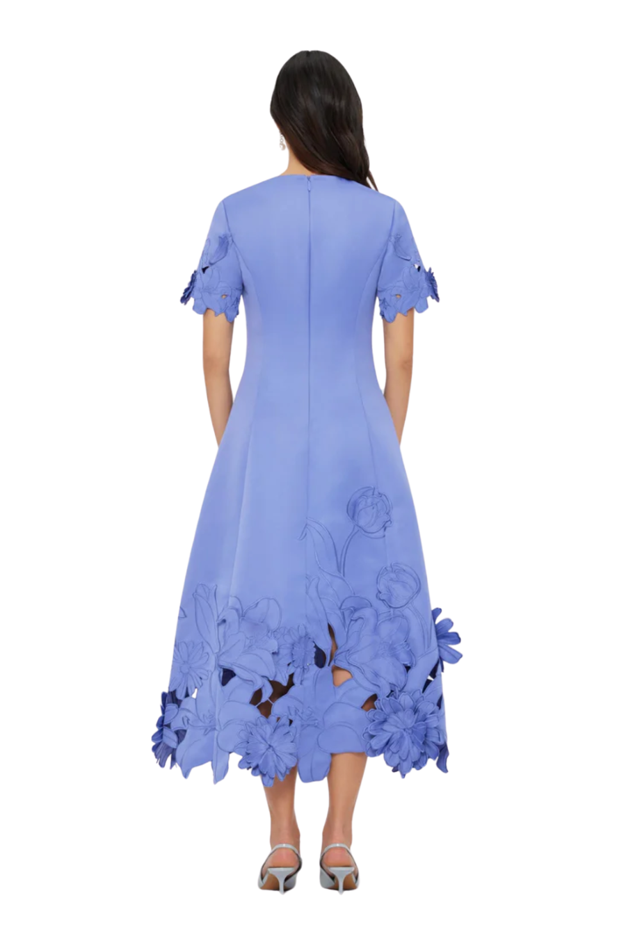 Caroline Appliqué Short Sleeve Midi Dress in Midnight