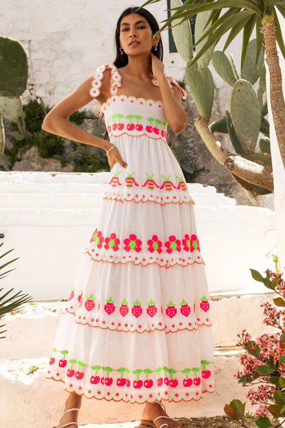 Neon Fruit Embroidery Athens Dress