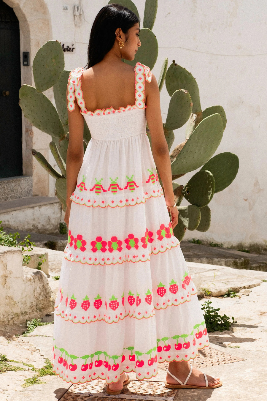 Neon Fruit Embroidery Athens Dress