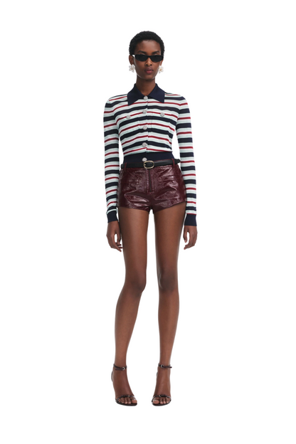 Navy Striped Viscose Knit Top