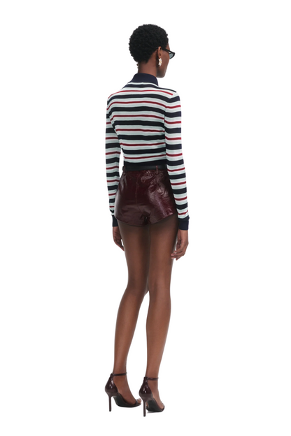 Navy Striped Viscose Knit Top