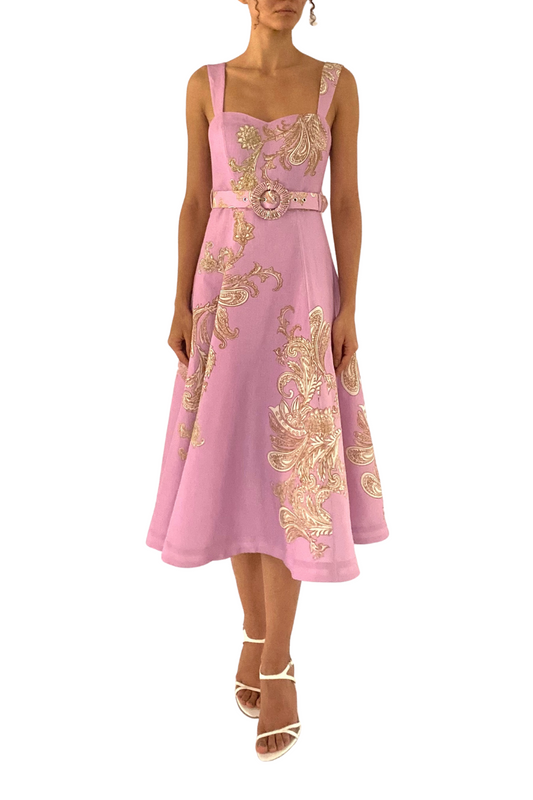 Jiah Midi Dress w/ Belt in Lilac