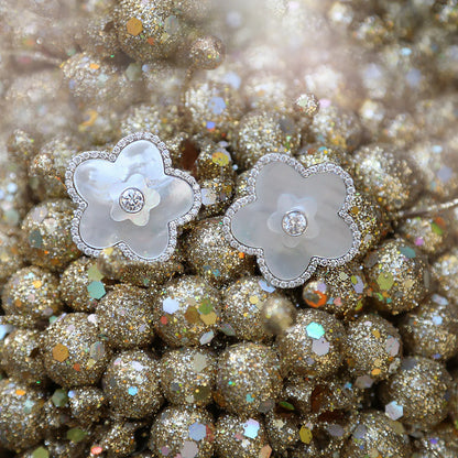 Pave Azalea Stacked Stud in MOP