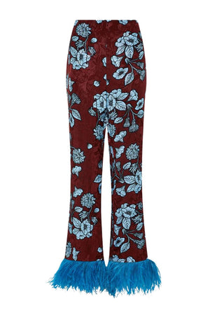 Romana Floral Jacquard Trouser in Glass Flower Blue