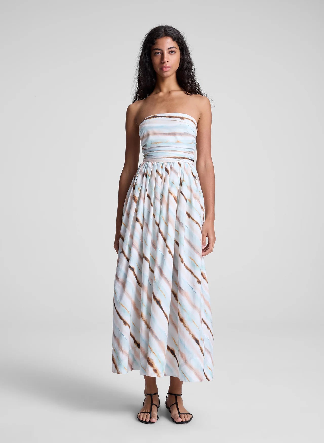Tara Striped Strapless Midi Dress