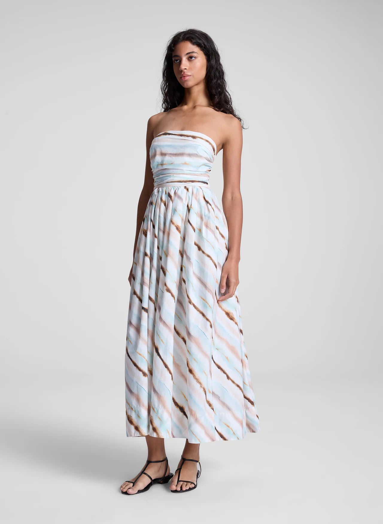 Tara Striped Strapless Midi Dress