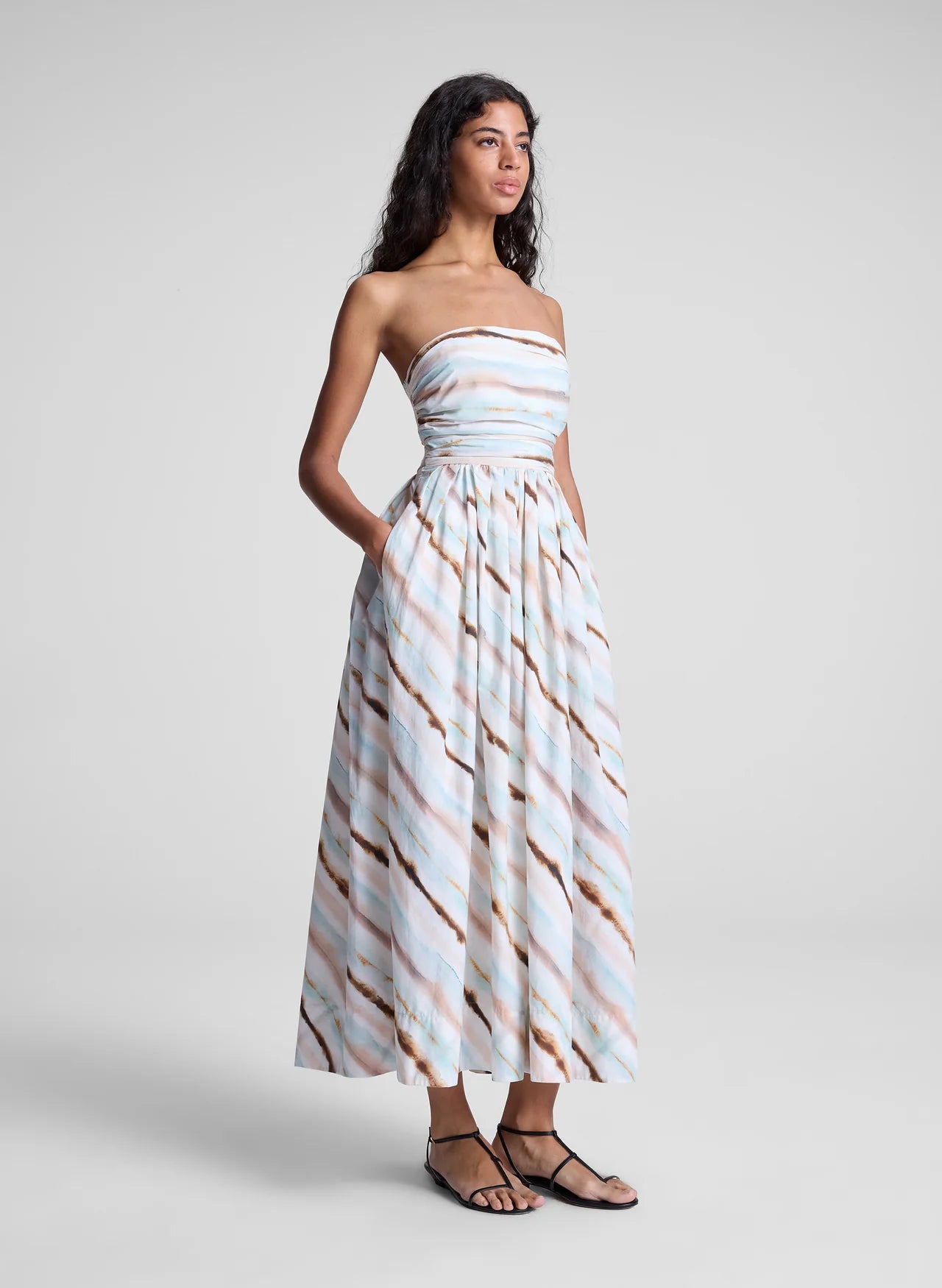 Tara Striped Strapless Midi Dress
