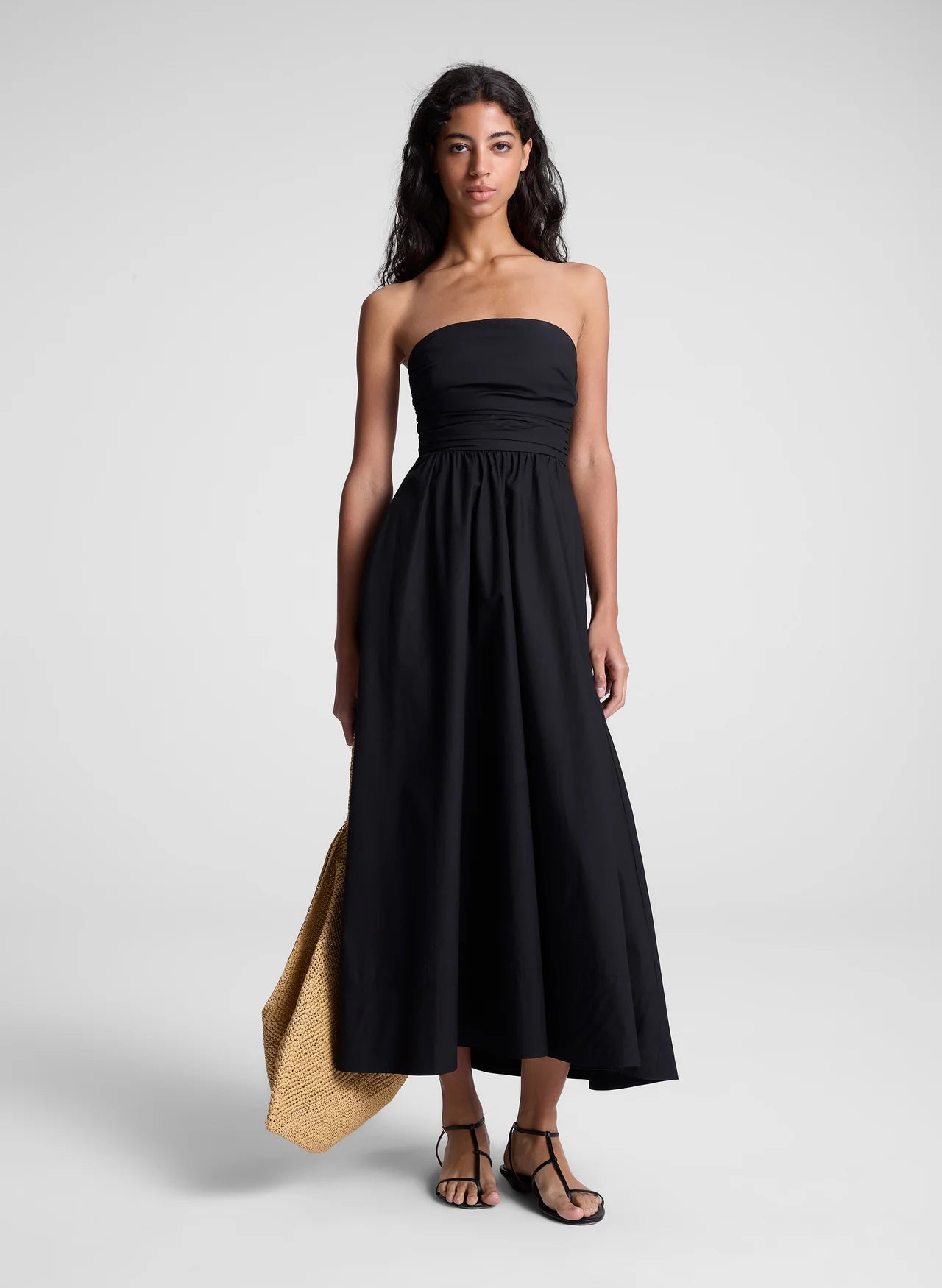 Tate Strapless Midi Dress in Black