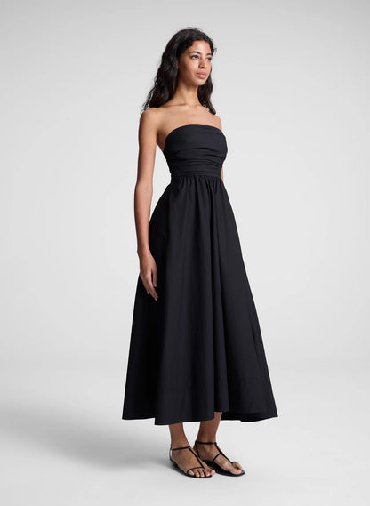 Tate Strapless Midi Dress in Black