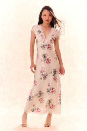 Theodore Printed Maxi Dress in French Ivory