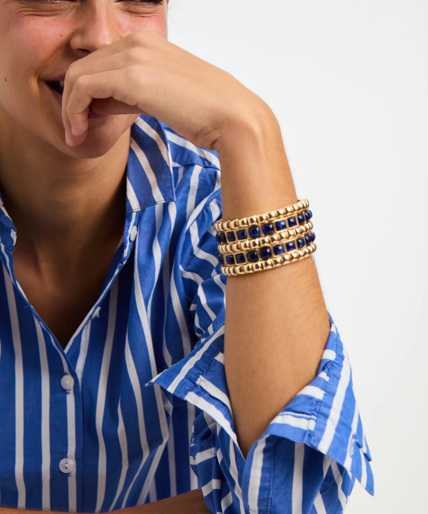 The Puffy Stud Bracelet Trio in Navy