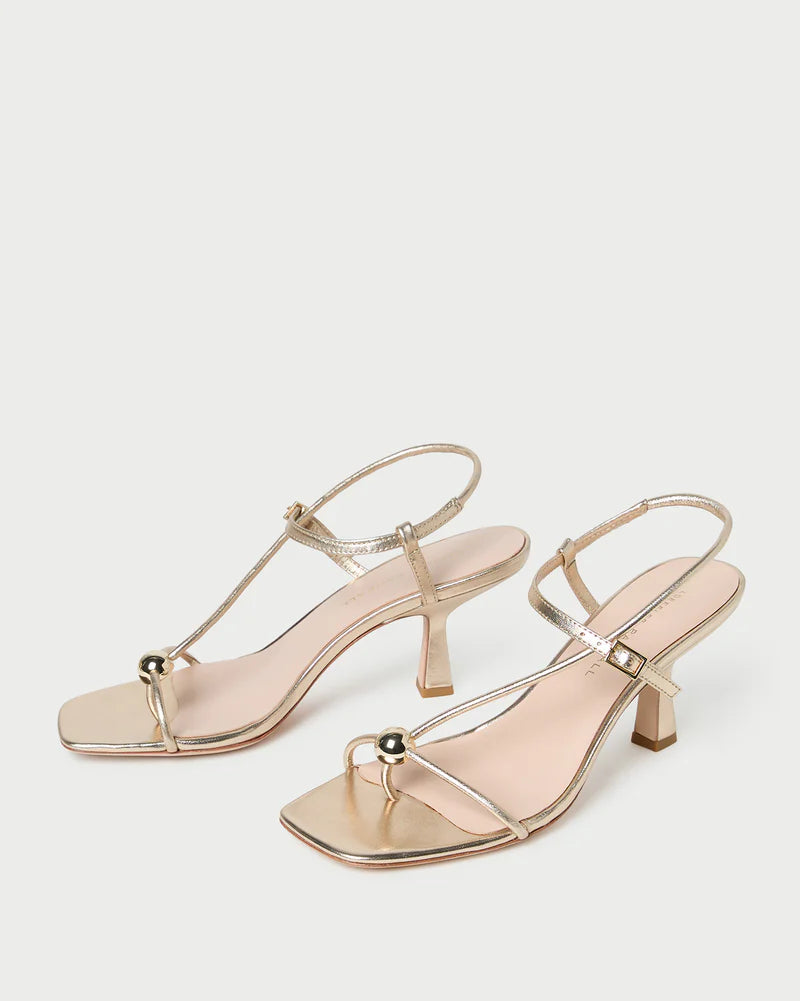Triana Champagne Leather Mid−Heel Sandal