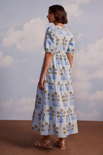 Laura Dress in Marigold on Thin Stripe