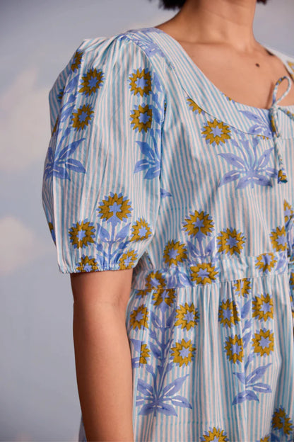 Laura Dress in Marigold on Thin Stripe