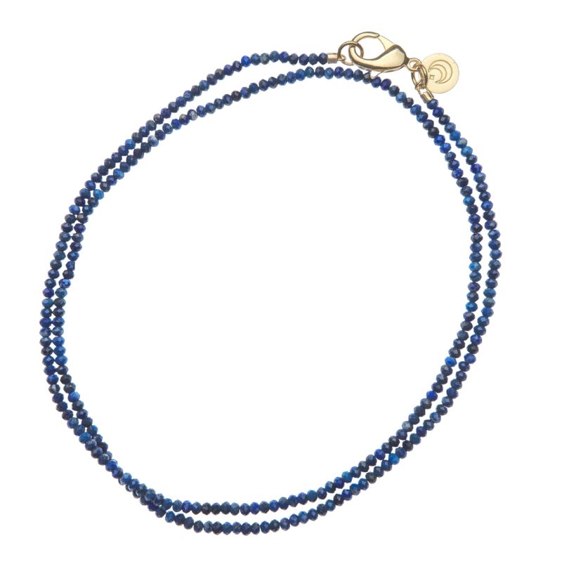 Double Wrap Diamond Cut Beaded Necklace in Lapis