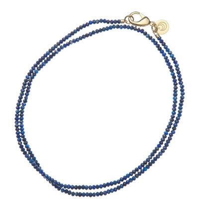 Double Wrap Diamond Cut Beaded Necklace in Lapis