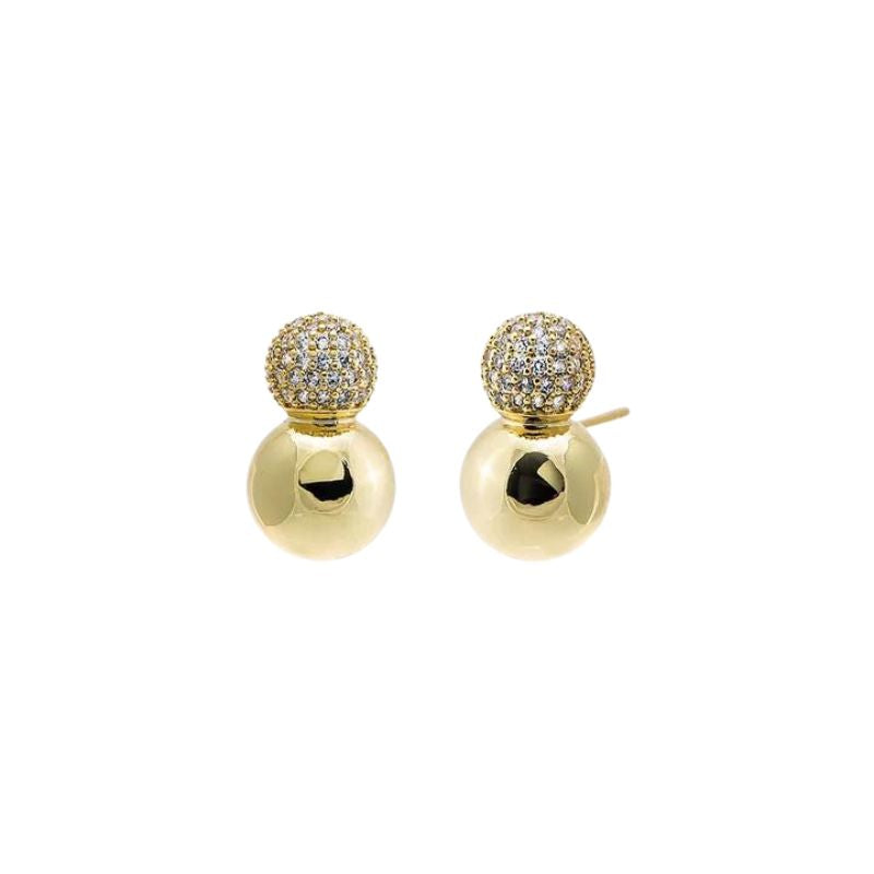 Solid/Pave Double Graduated Ball Stud Earring