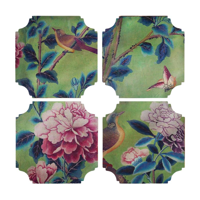 Green Chinoiserie Coasters | Set of 4