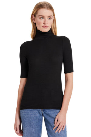 Ribbed Half Sleeve Turtleneck in Black