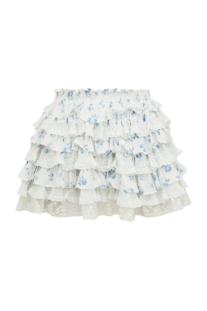 Citron Cotton Floral Skirt in Ashen Blue