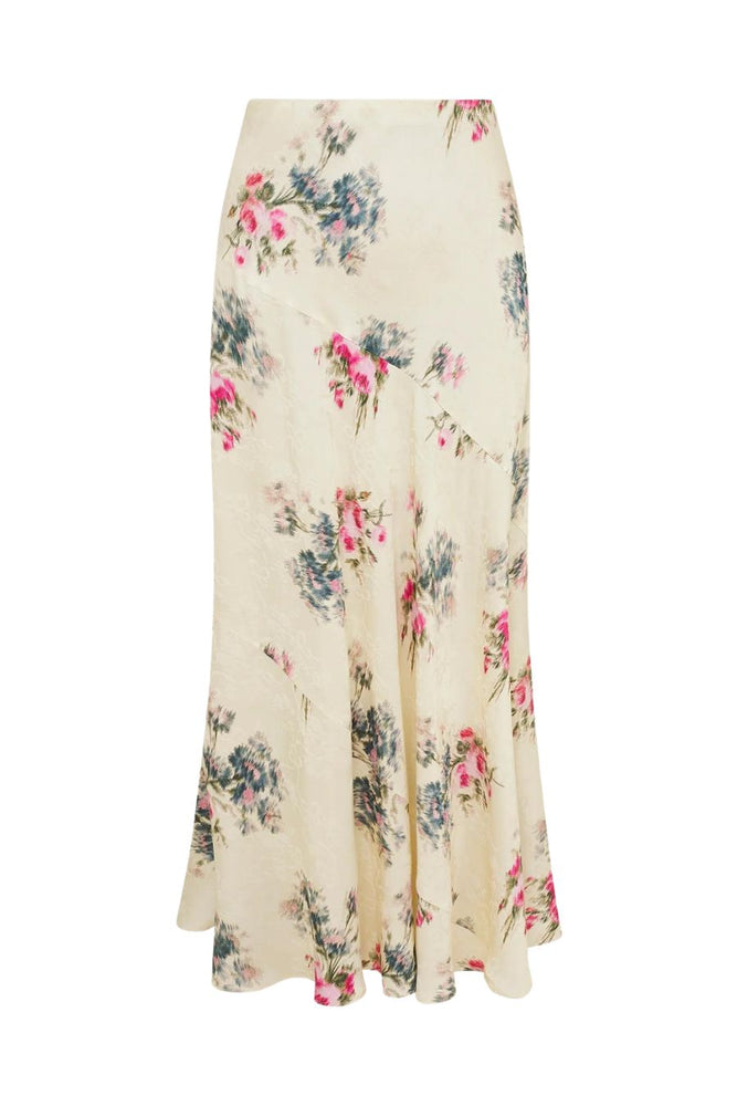 Bertha Silk Floral Maxi Skirt in French Ivory