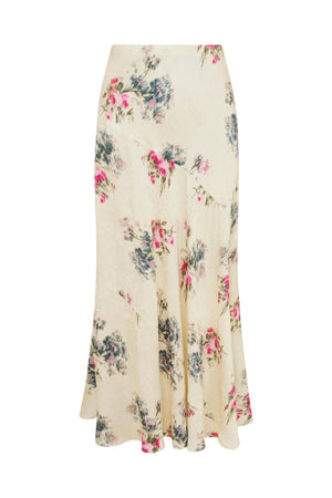 Bertha Silk Floral Maxi Skirt in French Ivory