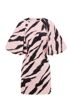 Gabriella Puff Sleeve Mini Dress in Tiger Print in Pink