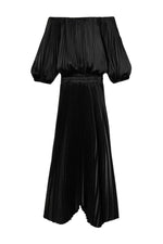 Sienna Satin Pleated Off Shoulder Dress