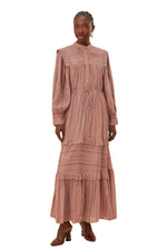 Light Pink Pleated Yoke Tiered Maxi Dress