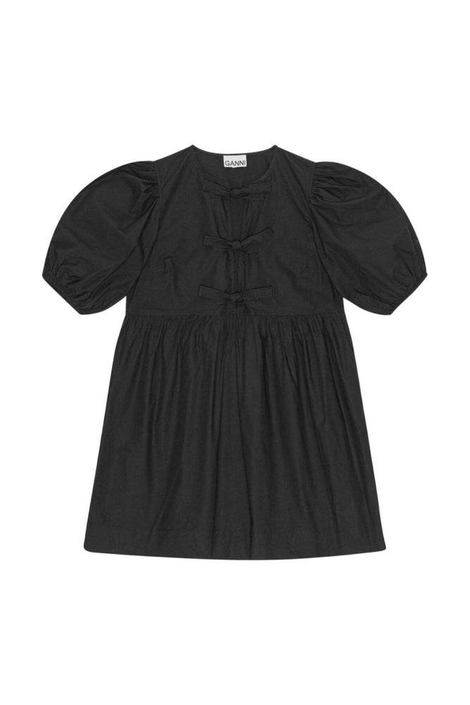 Black Cotton Poplin Tie String Mini Dress