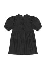 Black Cotton Poplin Tie String Mini Dress