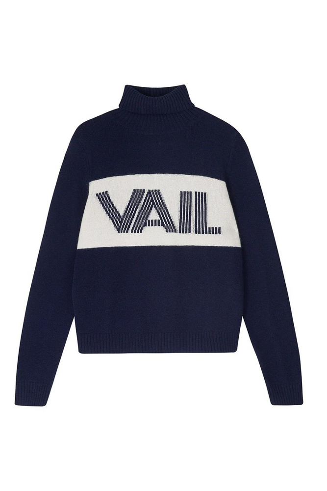 Vail Roll Collar Sweater in Navy Blue and Cream
