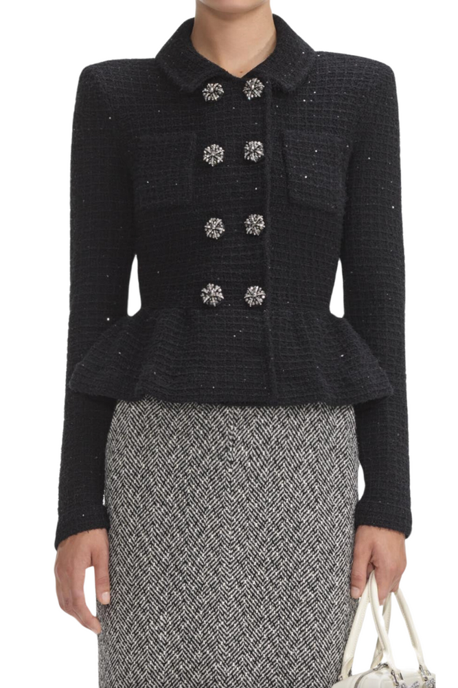 Black Textured Knit Peplum Jacket