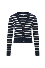 Solene Cashmere Striped Cardigan in Navy/Ivory