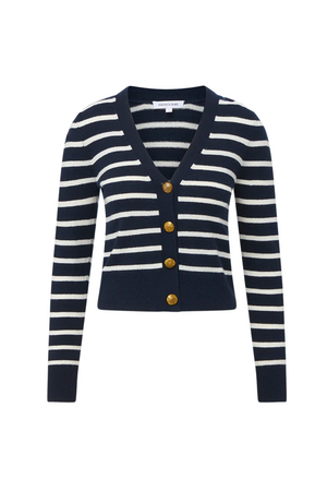 Solene Cashmere Striped Cardigan in Navy/Ivory