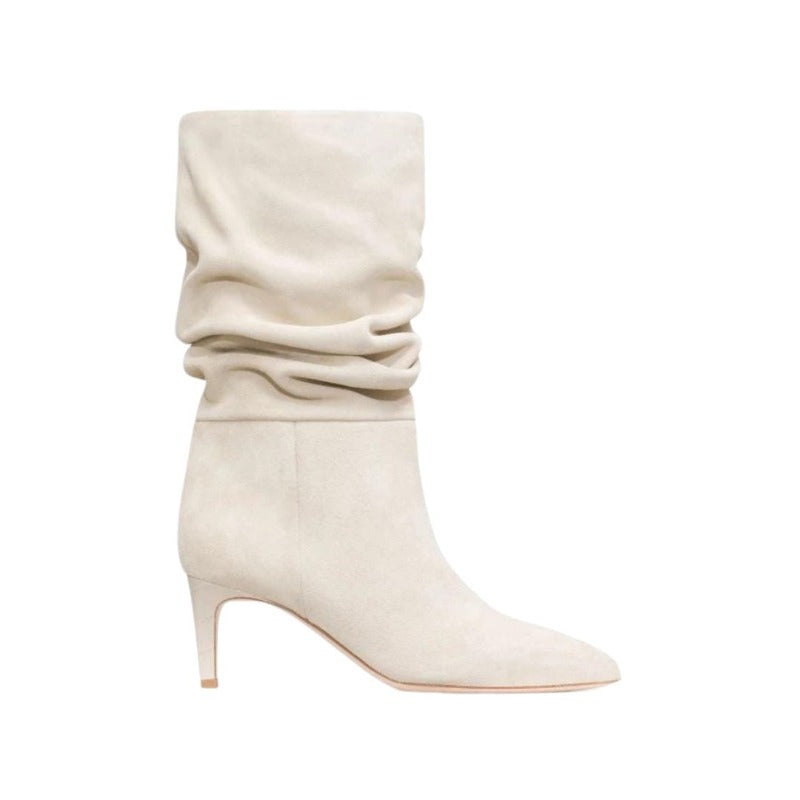 Slouchy 60 Boot in Angora White Calf Suede