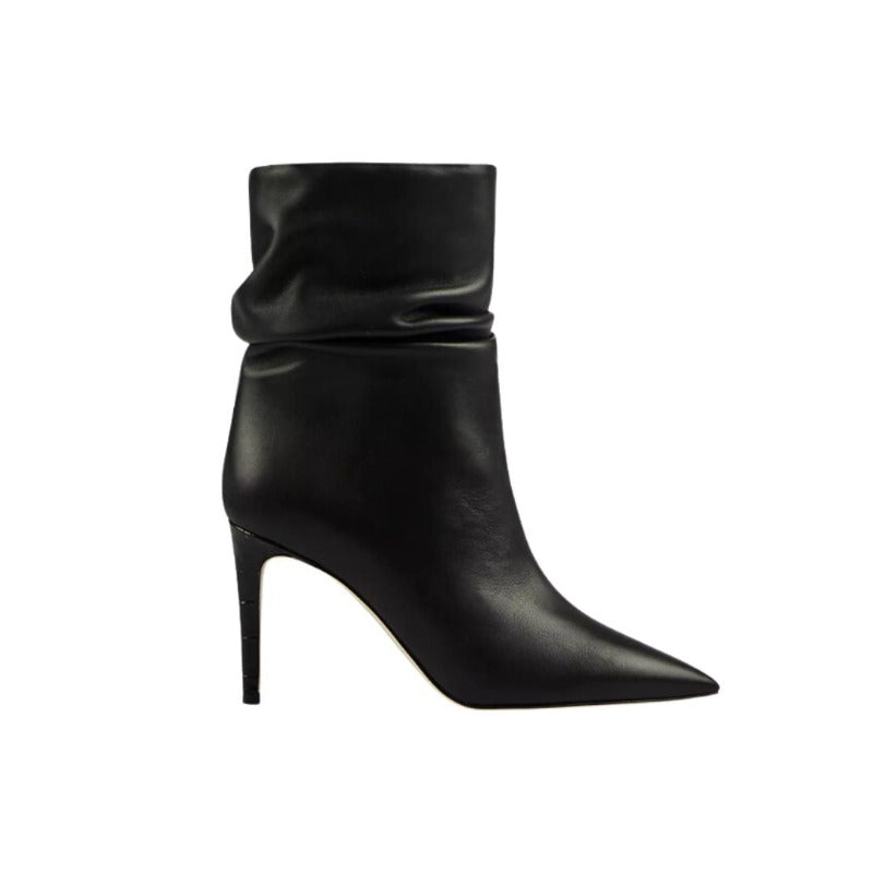 Slouchy Leather Ankle Booties in Black