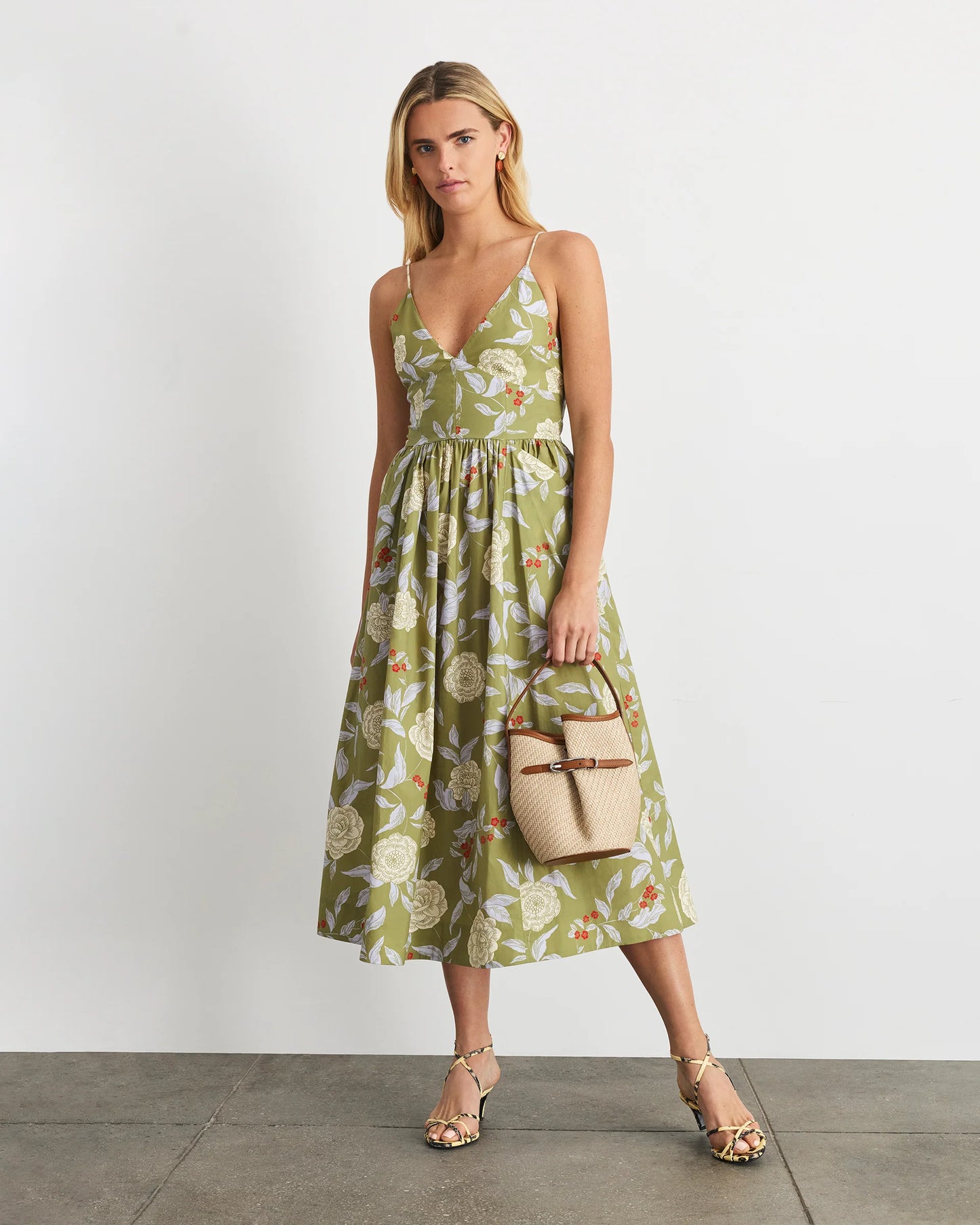 Vivien Dress in Artichoke and Lace Multi