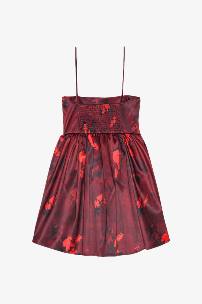 Red Floral Print Satin Strap Mini Dress