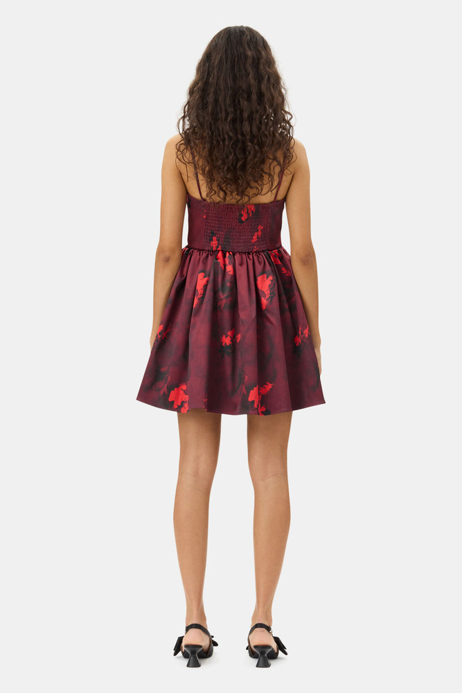 Red Floral Print Satin Strap Mini Dress