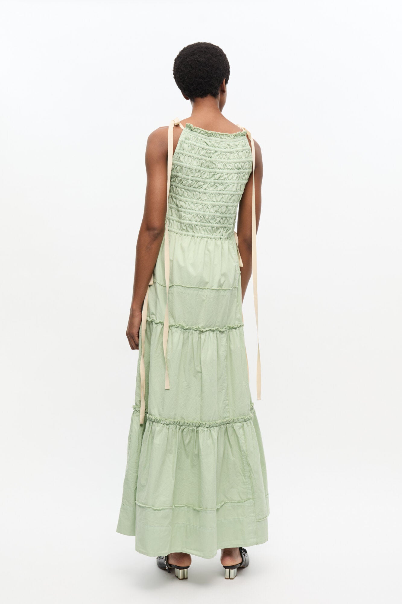 Light Green Smocked Tiered Dress